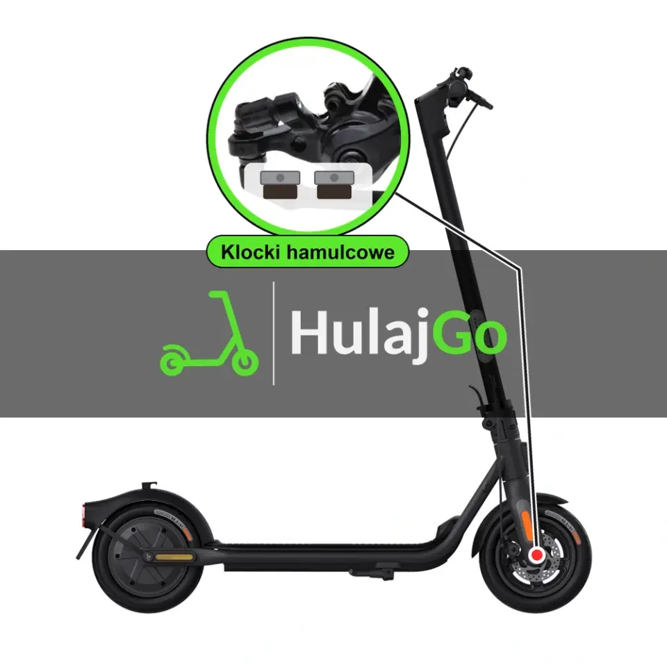 Segway F2 - w powiększeniu zacisk z klockami hamulcowymi (wymiana klocków hamulcowych)