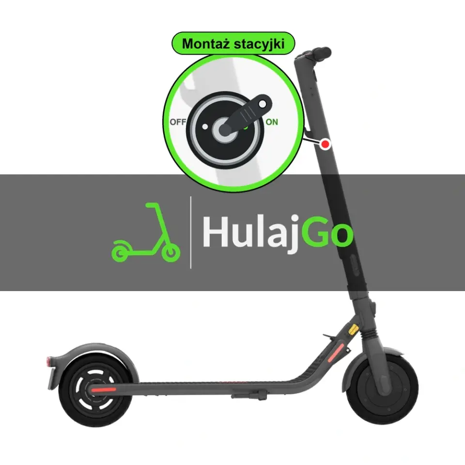 Segway E25 - w powiększeniu stacyjka z kluczykiem na kolumnie kierownicy (montaż stacyjki)