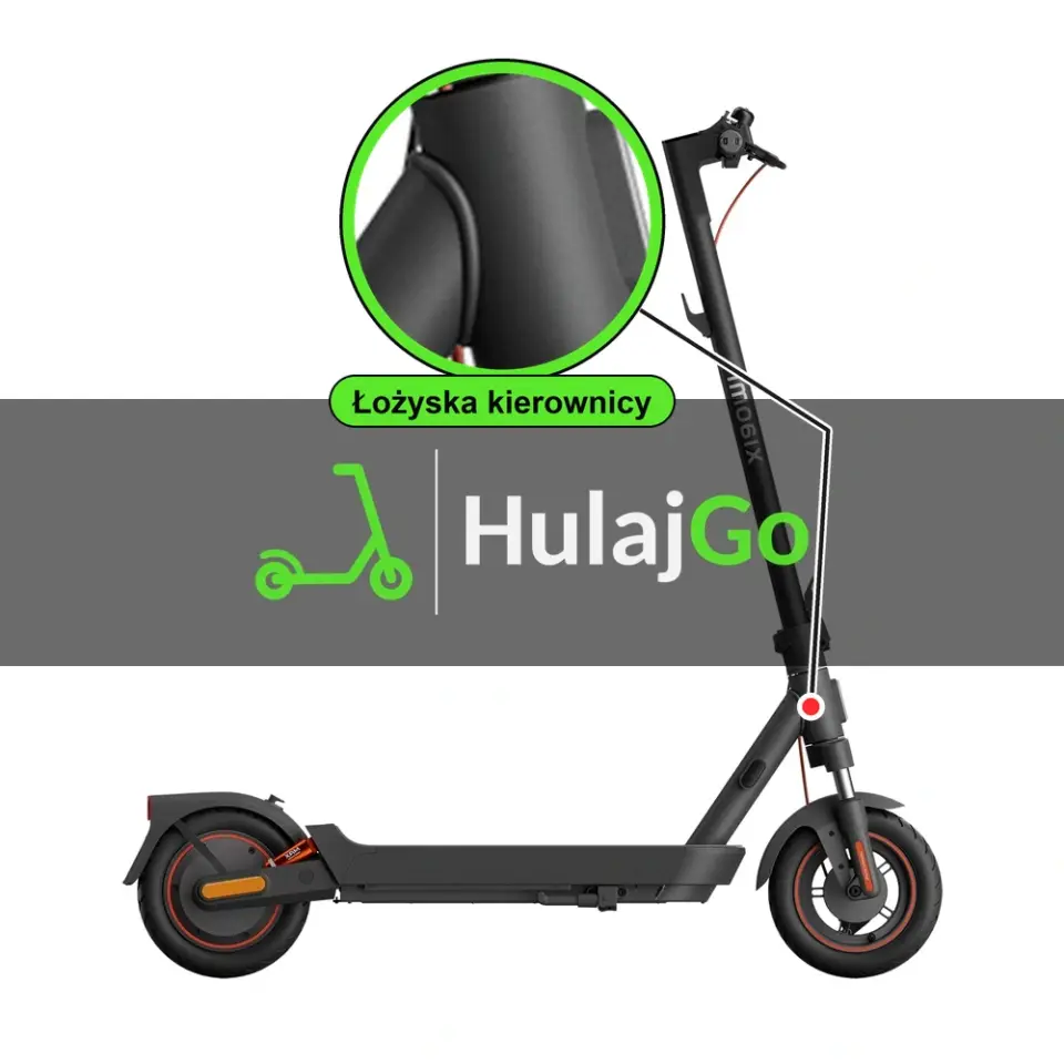 Xiaomi Mi Electric Scooter 5 Max - w powiększeniu główka ramy z łożyskami kierownicy (wymiana łożysk kierownicy)