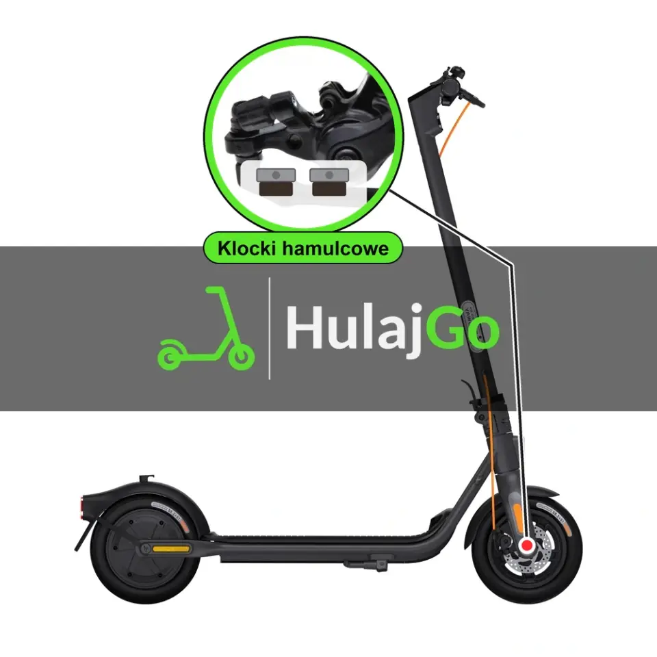 Segway F2 Plus - w powiększeniu zacisk z klockami hamulcowymi (wymiana klocków hamulcowych)