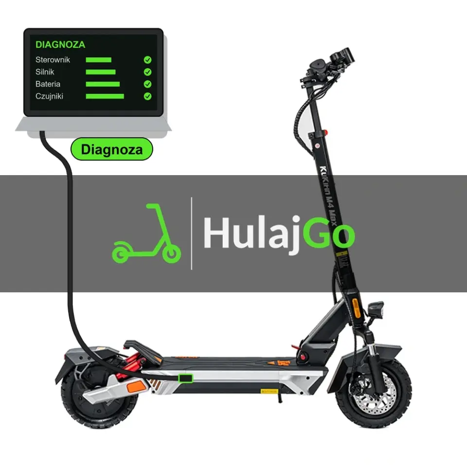 Kukirin M4 Max - laptop diagnostyczny podłączony przewodem do hulajnogi (diagnoza)