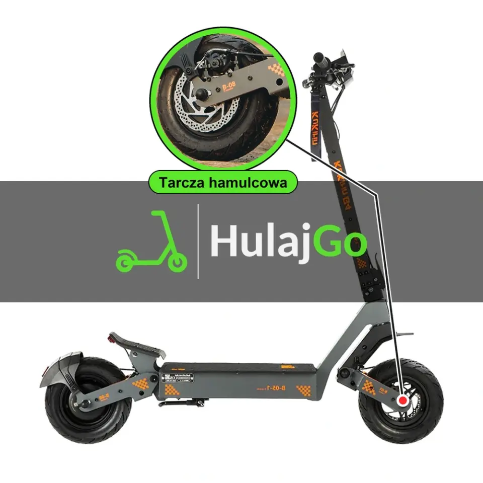 Kukirin G4 - w powiększeniu tarcza hamulcowa (wymiana tarczy hamulcowej)