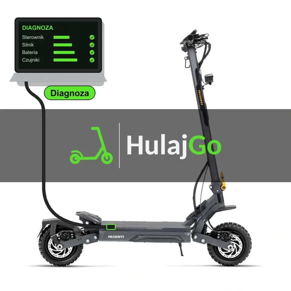 Ausom Gosoul 2 Pro - laptop diagnostyczny podłączony przewodem do hulajnogi (diagnoza)