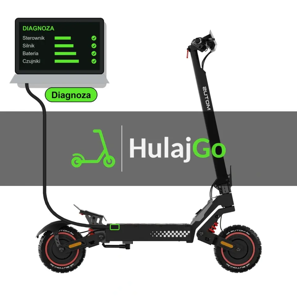 Motus Daytona 10 Max - laptop diagnostyczny podłączony przewodem do hulajnogi (diagnoza)