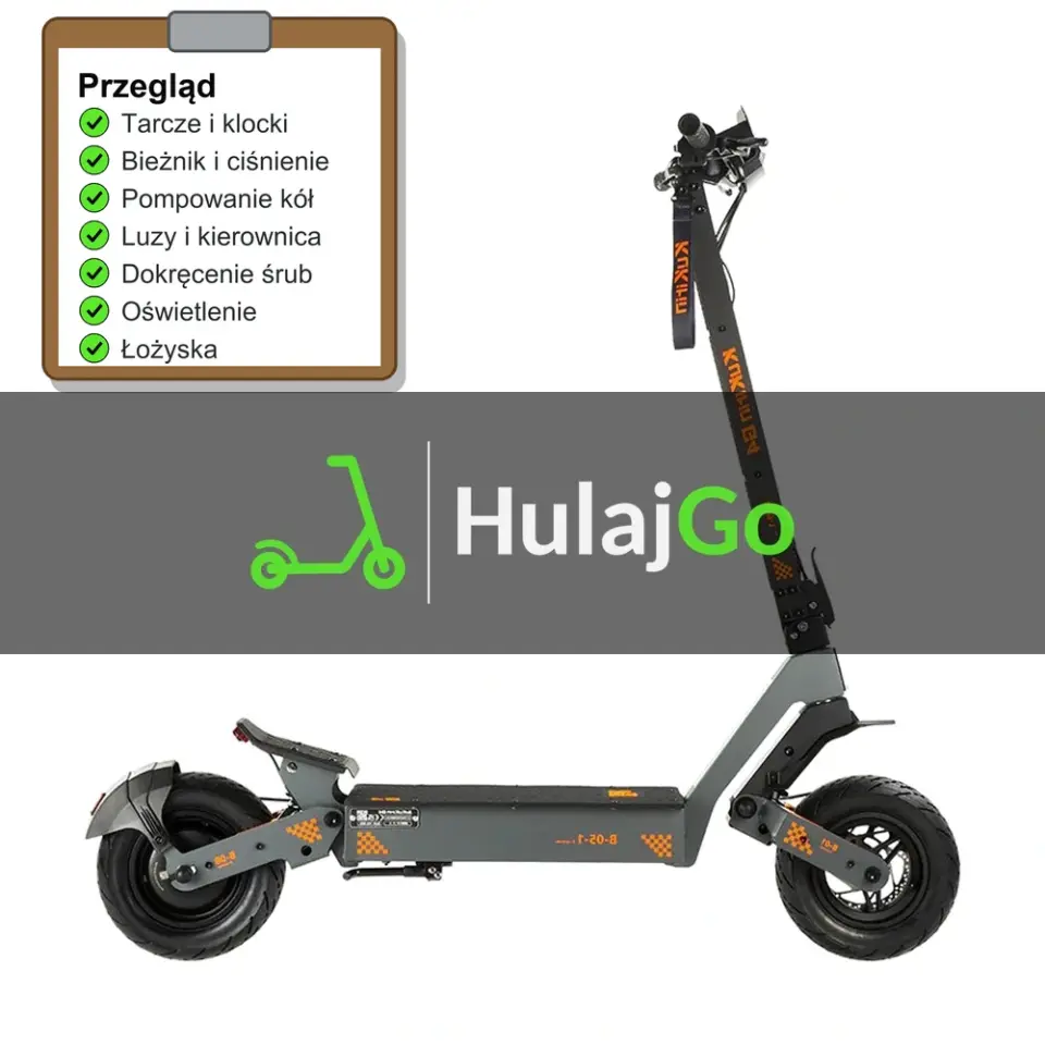 Kukirin G4 - lista kontrolna przeglądu z zaznaczonymi pozycjami (przegląd przed sezonem)