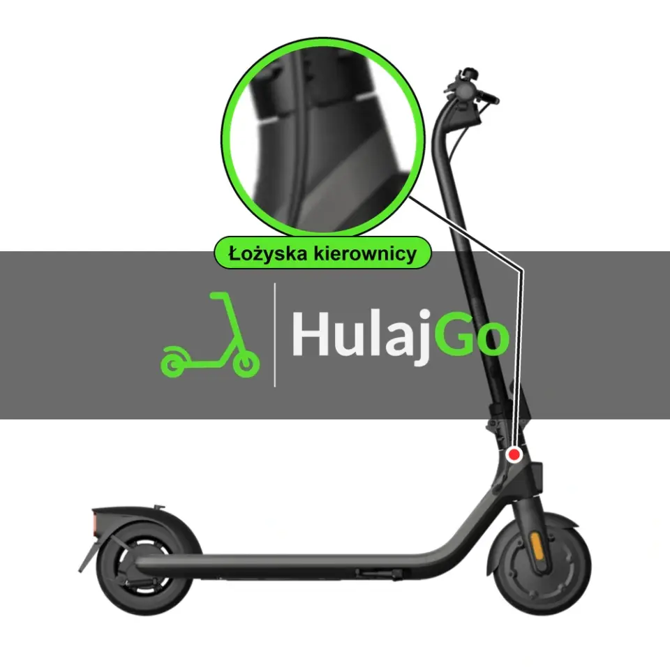 Segway-Ninebot E2 - w powiększeniu główka ramy z łożyskami kierownicy (wymiana łożysk kierownicy)