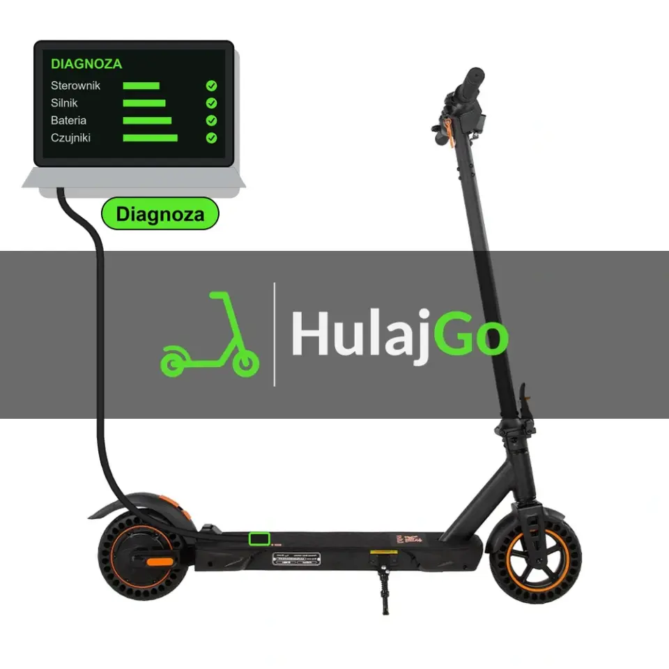 Kukirin S1 Max - laptop diagnostyczny podłączony przewodem do hulajnogi (diagnoza)