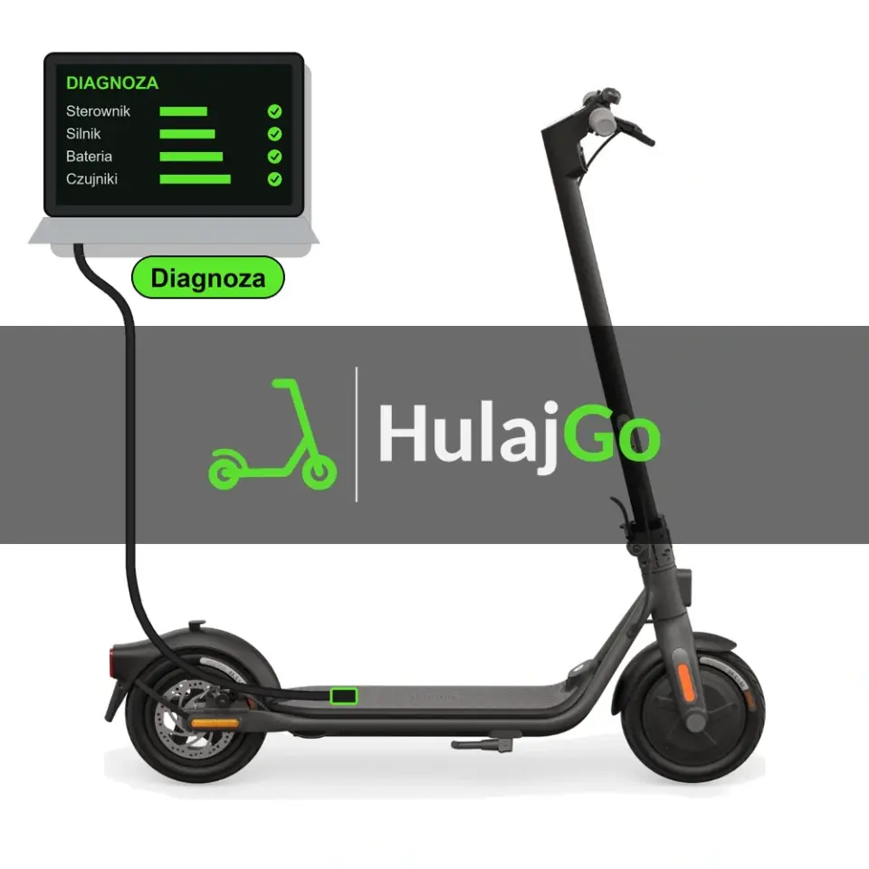 Segway F20 / F25 - laptop diagnostyczny podłączony przewodem do hulajnogi (diagnoza)