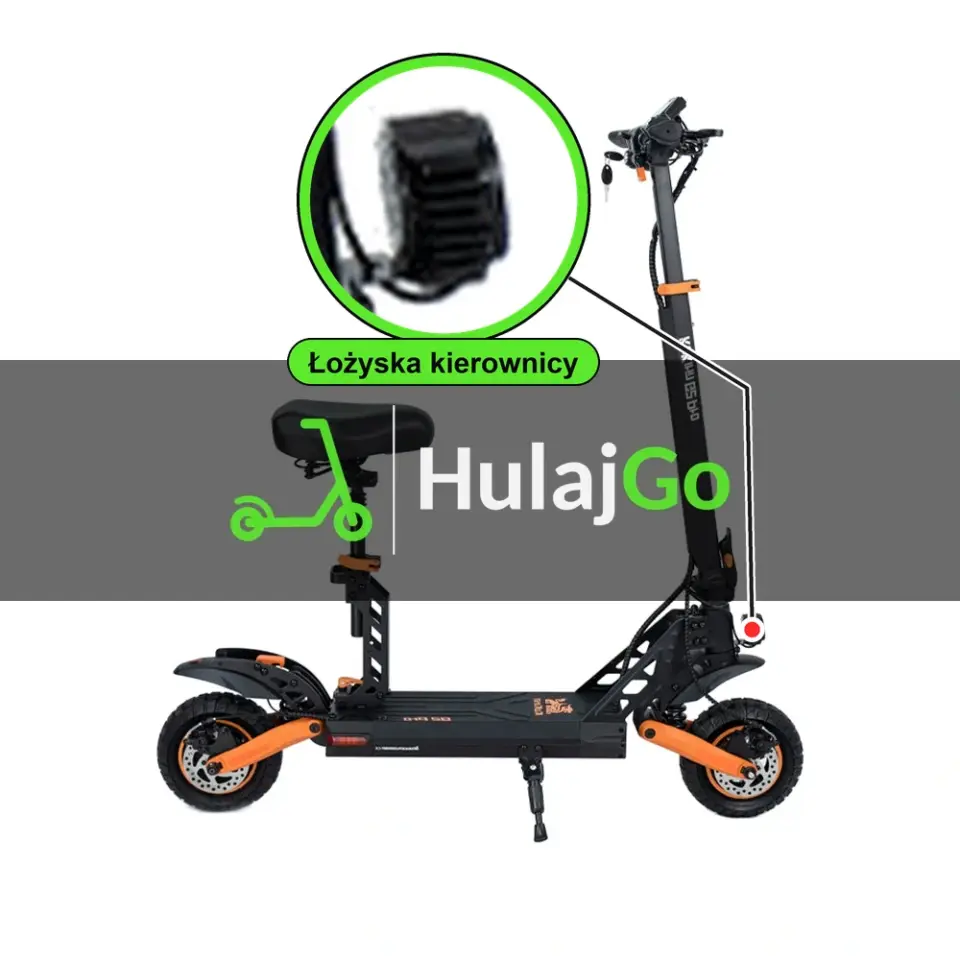 Kukirin G2 Pro - w powiększeniu główka ramy z łożyskami kierownicy (wymiana łożysk kierownicy)