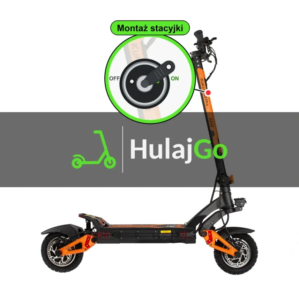 Kugoo Kirin G3 Pro - w powiększeniu stacyjka z kluczykiem na kolumnie kierownicy (montaż stacyjki)