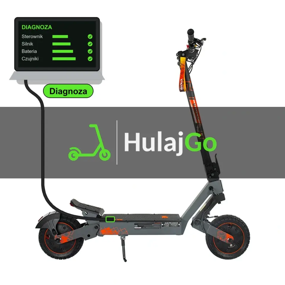 Kukirin G2 Ultra - laptop diagnostyczny podłączony przewodem do hulajnogi (diagnoza)