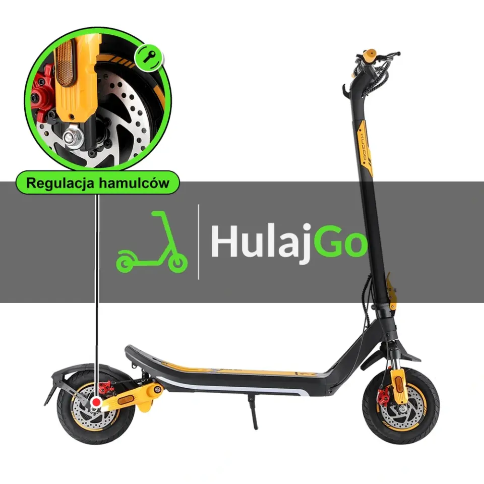 Kugoo M3 Pro - w powiększeniu hamulec tarczowy (regulacja hamulców)