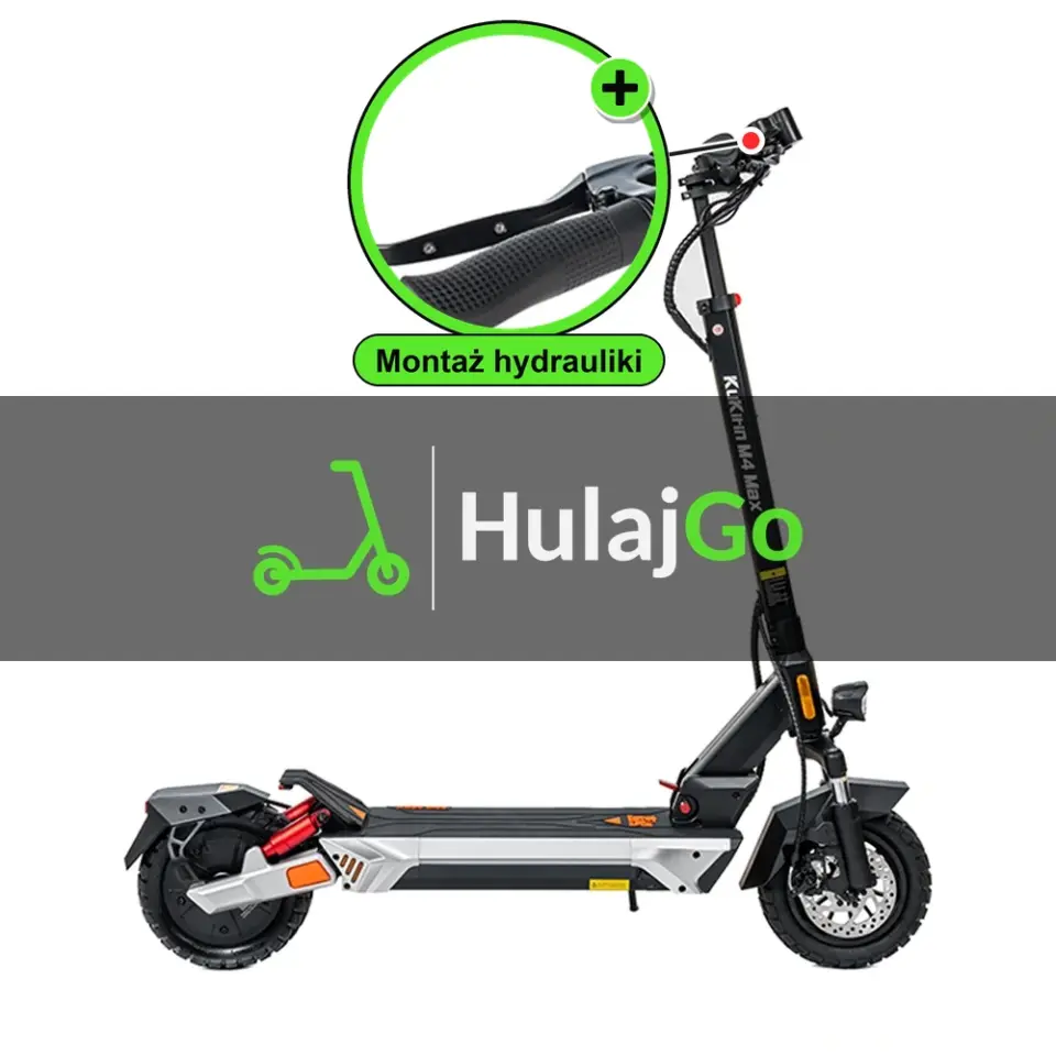 Kukirin M4 Max - w powiększeniu klamka hamulca (montaż hamulców hydraulicznych)