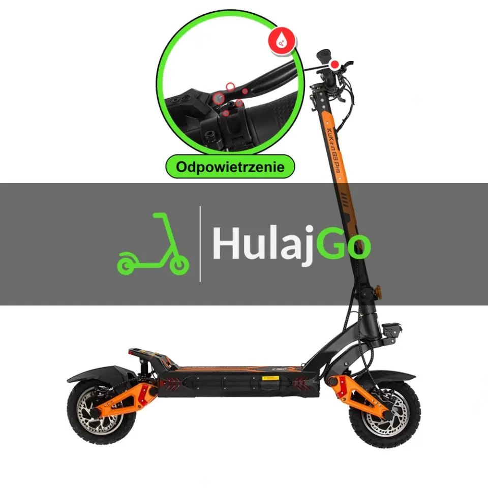 Kugoo Kirin G3 Pro - w powiększeniu klamka hamulca hydraulicznego (odpowietrzenie hamulców hydraulicznych)