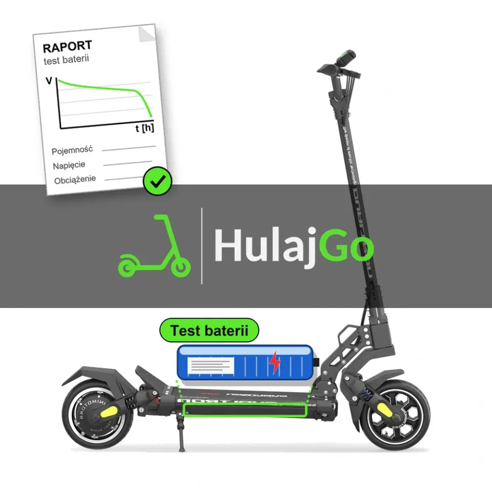 Dualtron Mini - niebieska bateria i papierowy raport z krzywą rozładowania (test baterii)