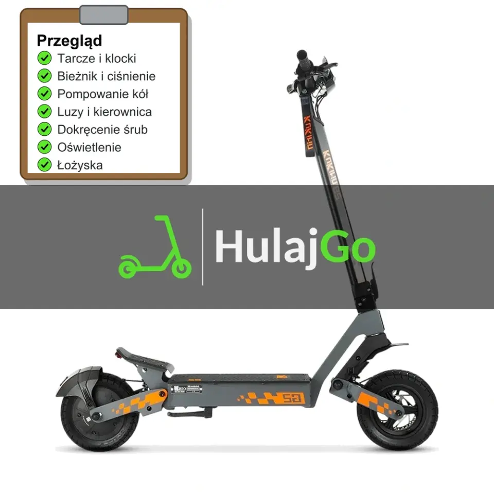 Kukirin G2 - lista kontrolna przeglądu z zaznaczonymi pozycjami (przegląd przed sezonem)