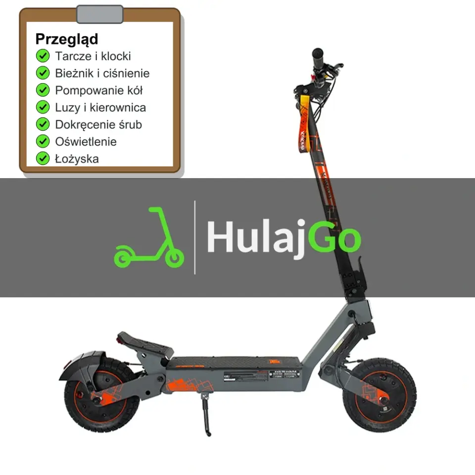 Kukirin G2 Ultra - lista kontrolna przeglądu z zaznaczonymi pozycjami (przegląd przed sezonem)