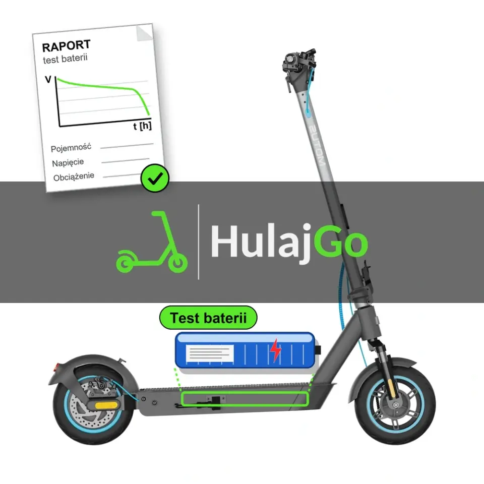 Motus Scooty 10 Pro - niebieska bateria i papierowy raport z krzywą rozładowania (test baterii)