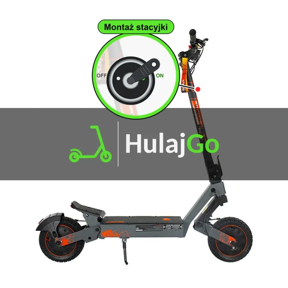 Kukirin G2 Ultra - w powiększeniu stacyjka z kluczykiem na kolumnie kierownicy (montaż stacyjki)