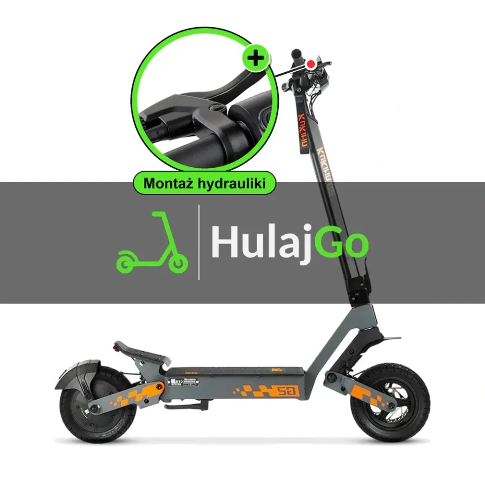 Kukirin G2 - w powiększeniu klamka hamulca (montaż hamulców hydraulicznych)