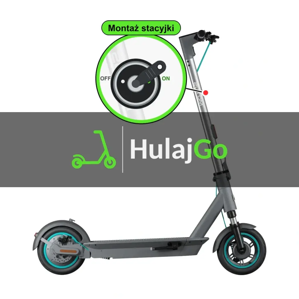 Motus Scooty 10 Plus - w powiększeniu stacyjka z kluczykiem na kolumnie kierownicy (montaż stacyjki)