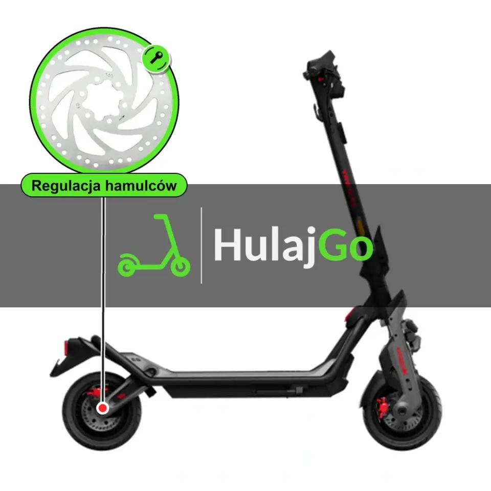 Segway GT3 - w powiększeniu hamulec tarczowy (regulacja hamulców)