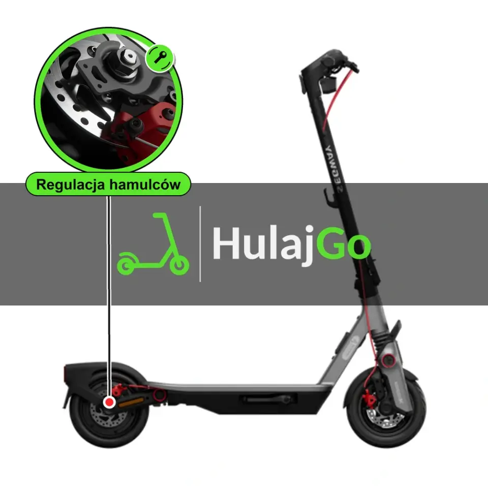 Segway F3 Pro - w powiększeniu hamulec tarczowy (regulacja hamulców)