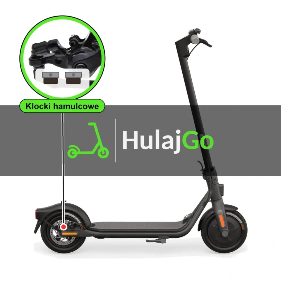 Segway F20 / F25 - w powiększeniu zacisk z klockami hamulcowymi (wymiana klocków hamulcowych)