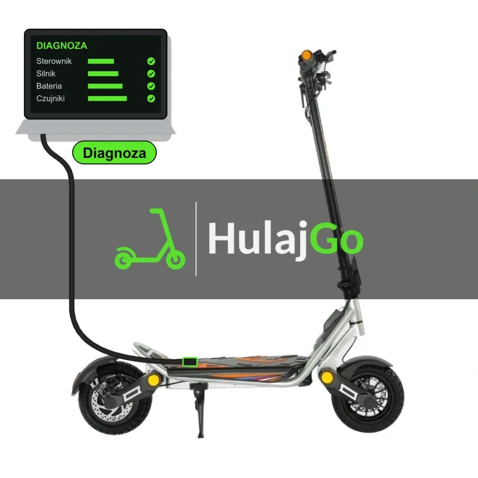 Kukirin A1 - laptop diagnostyczny podłączony przewodem do hulajnogi (diagnoza)