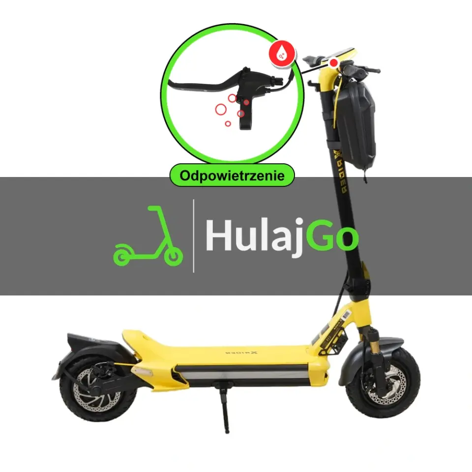 X-Rider MX10 Max - w powiększeniu klamka hamulca hydraulicznego (odpowietrzenie hamulców hydraulicznych)