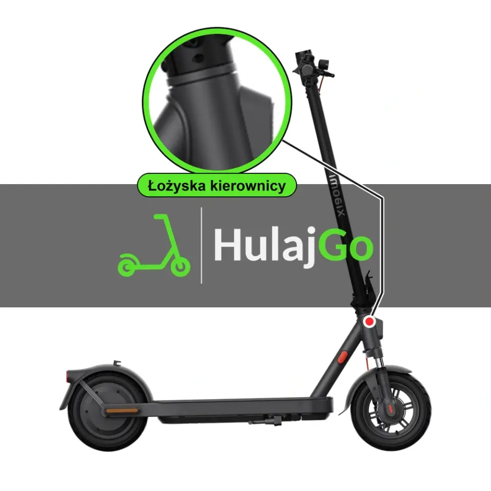 Xiaomi Mi Electric Scooter Elite - w powiększeniu główka ramy z łożyskami kierownicy (wymiana łożysk kierownicy)