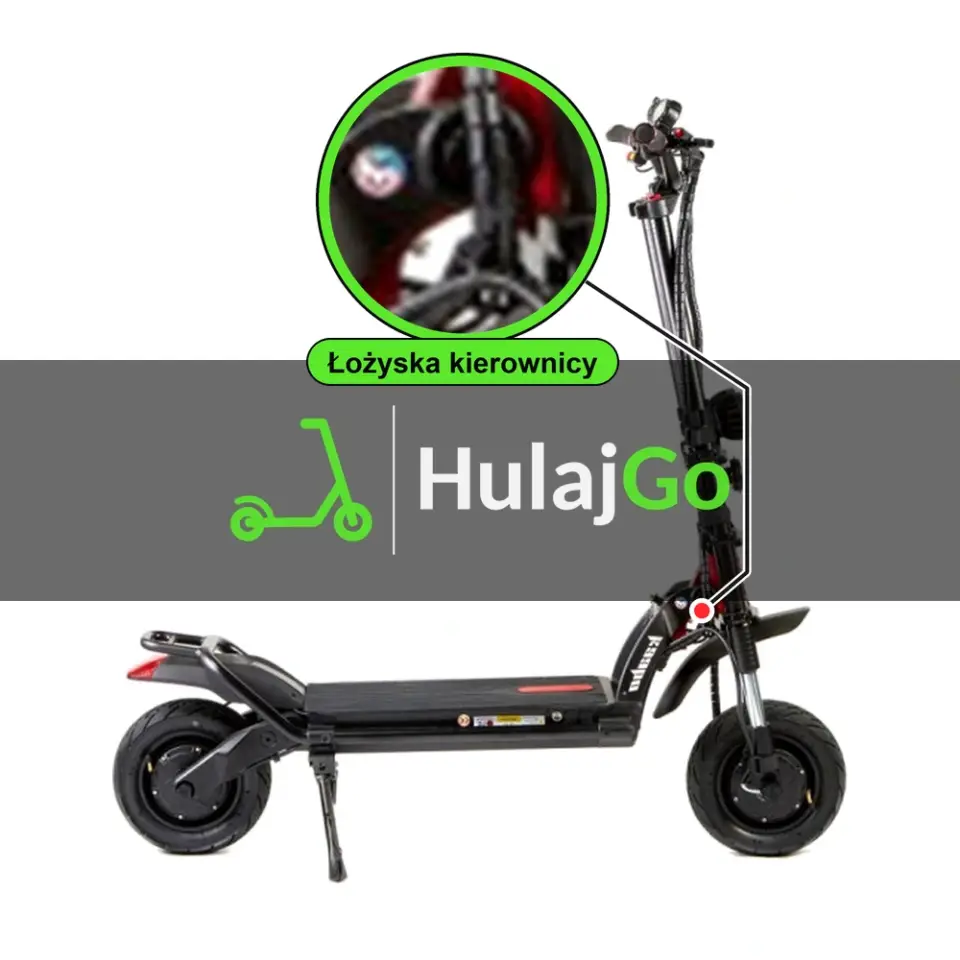Kaabo Wolf Warrior 11 Plus - w powiększeniu główka ramy z łożyskami kierownicy (wymiana łożysk kierownicy)