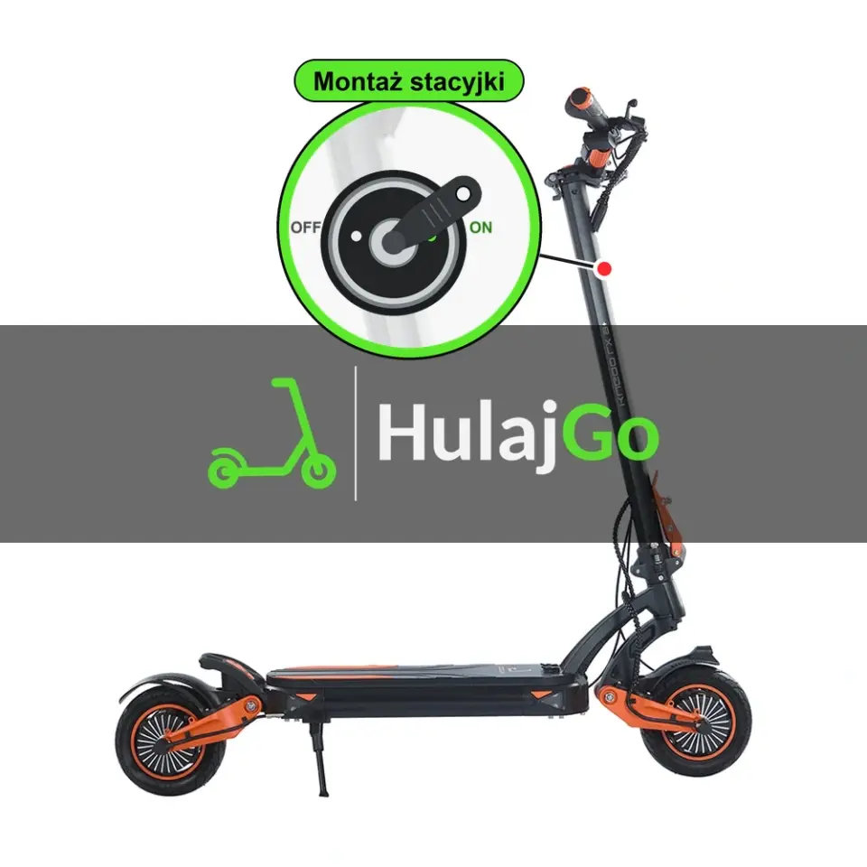Kugoo LX9+ - w powiększeniu stacyjka z kluczykiem na kolumnie kierownicy (montaż stacyjki)
