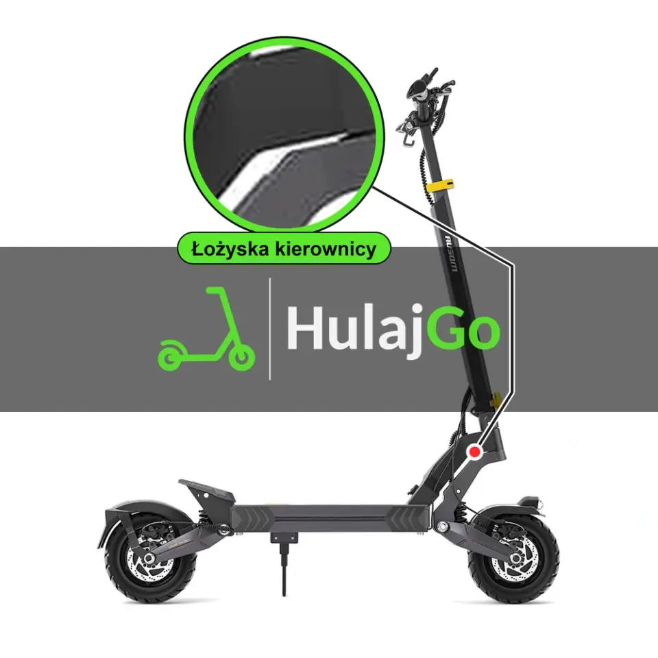 Ausom L2 Dual Motor - w powiększeniu główka ramy z łożyskami kierownicy (wymiana łożysk kierownicy)