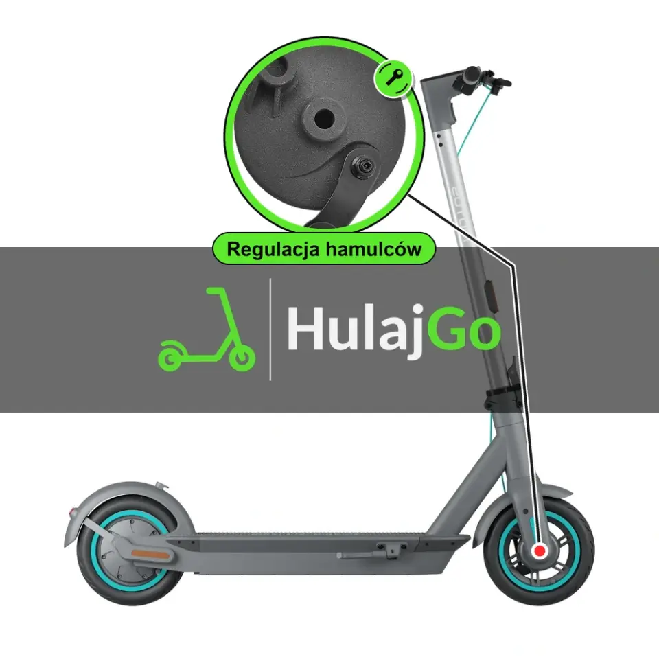 Motus Scooty 10 - w powiększeniu hamulec bębnowy (regulacja hamulców)