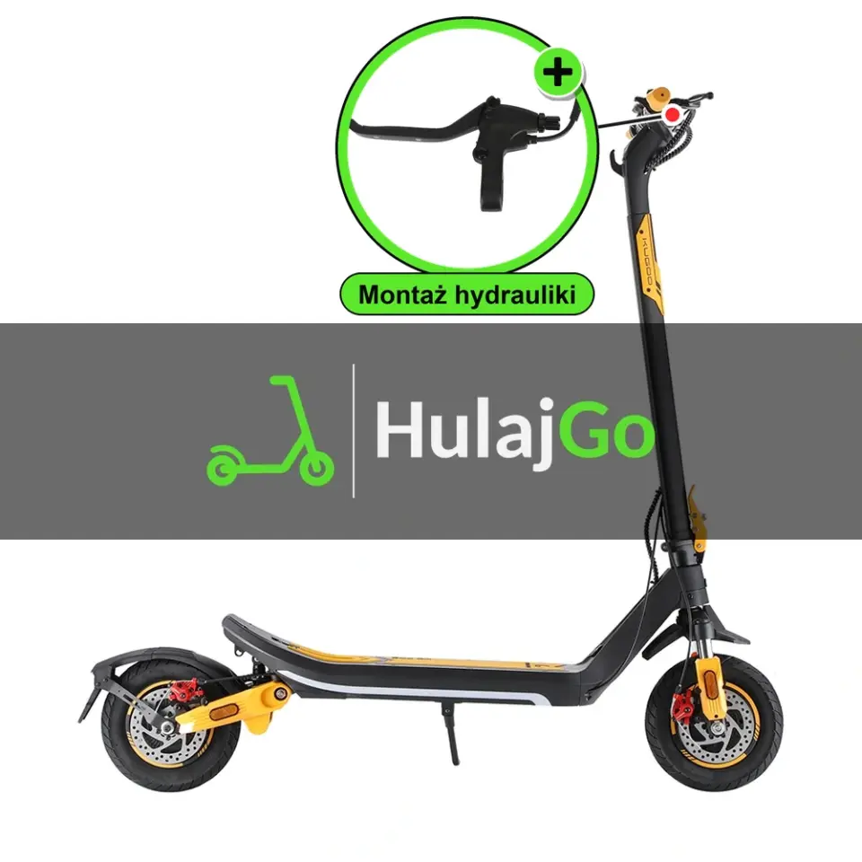 Kugoo M3 Pro - w powiększeniu klamka hamulca (montaż hamulców hydraulicznych)