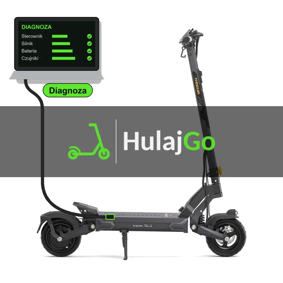 Ausom L2 Max - laptop diagnostyczny podłączony przewodem do hulajnogi (diagnoza)