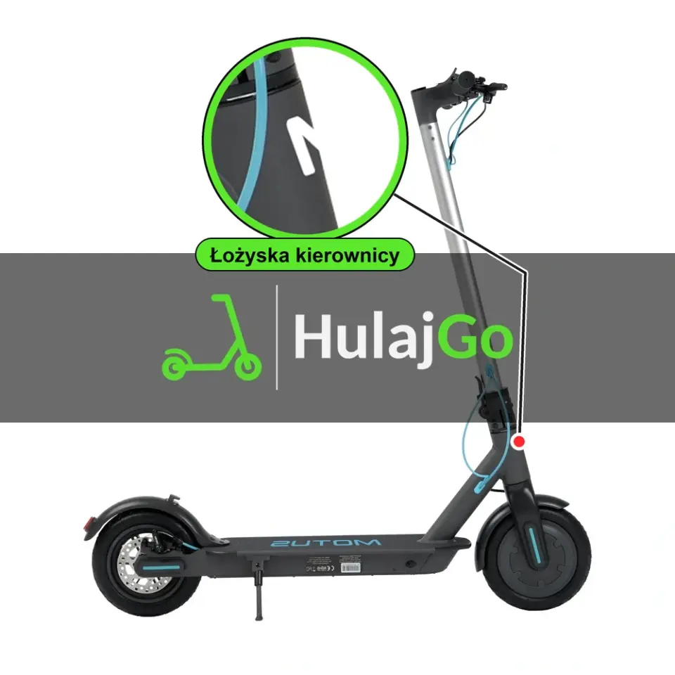 Motus Scooty 8.5 - w powiększeniu główka ramy z łożyskami kierownicy (wymiana łożysk kierownicy)