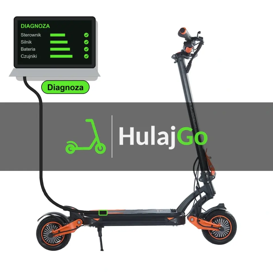 Kugoo LX9+ - laptop diagnostyczny podłączony przewodem do hulajnogi (diagnoza)