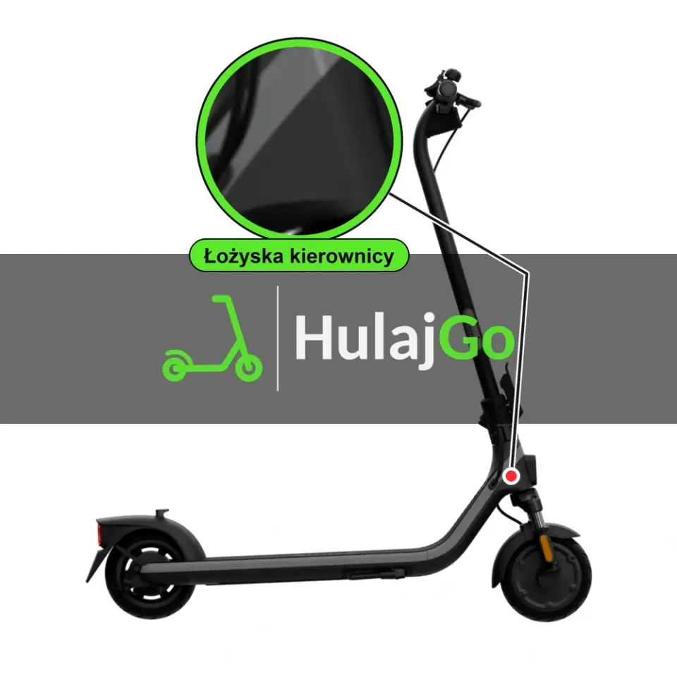 Segway-Ninebot E2 Plus - w powiększeniu główka ramy z łożyskami kierownicy (wymiana łożysk kierownicy)