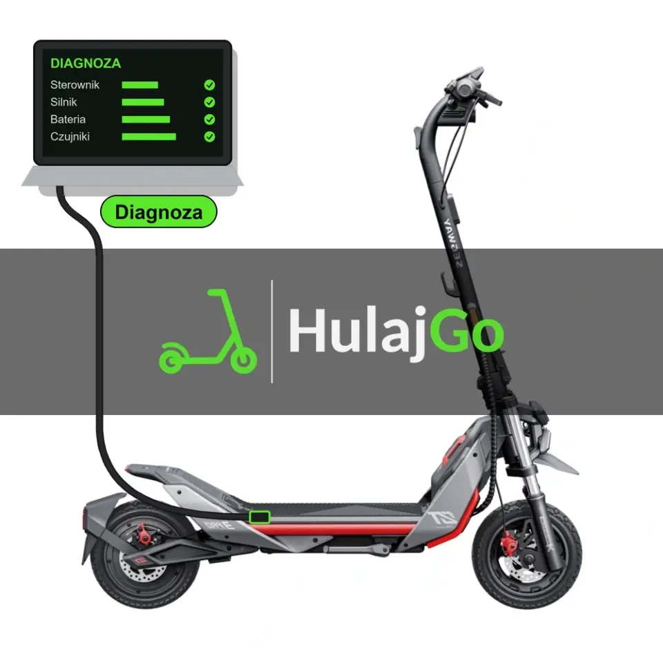 Segway ZT3 Pro - laptop diagnostyczny podłączony przewodem do hulajnogi (diagnoza)