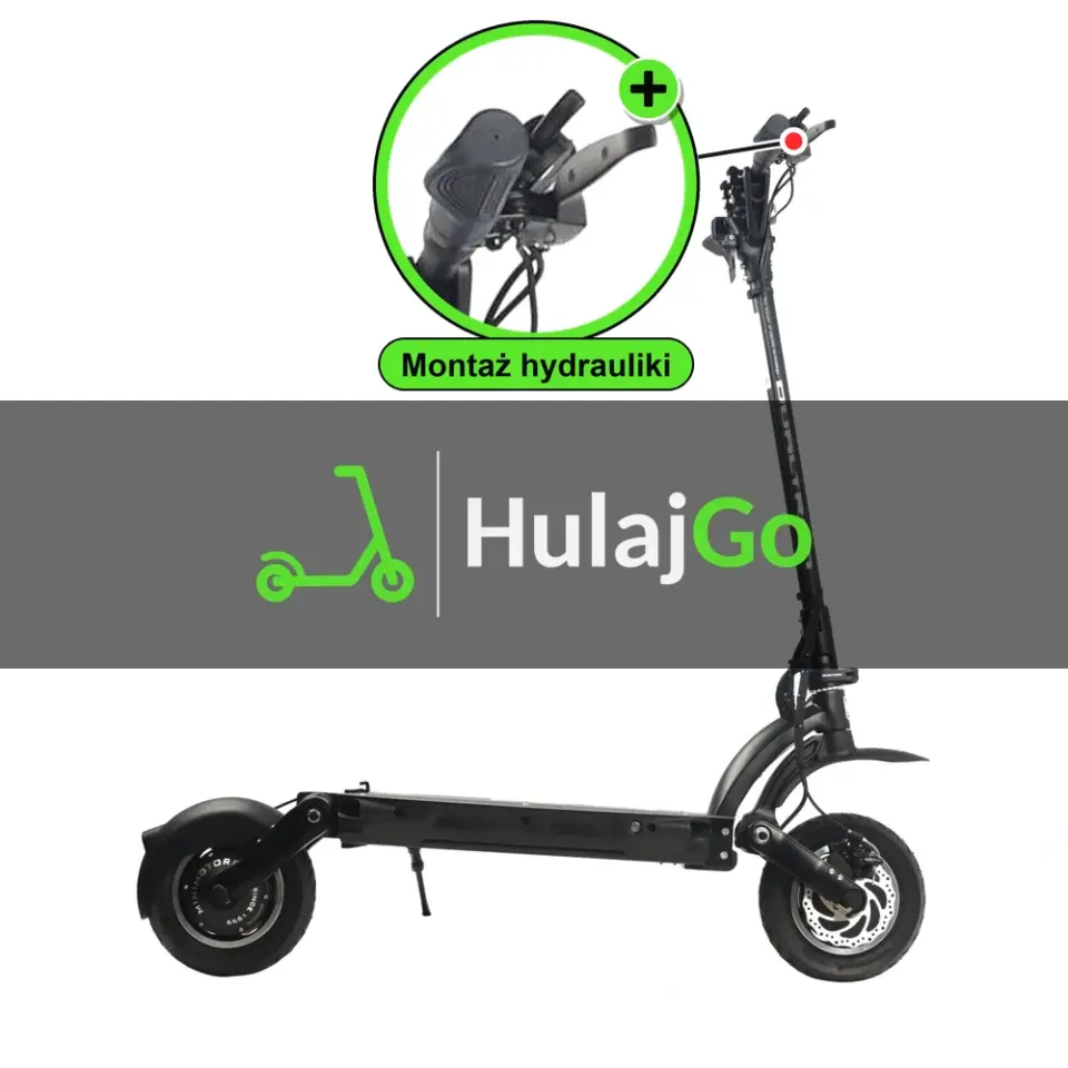 Dualtron Eagle - w powiększeniu klamka hamulca (montaż hamulców hydraulicznych)