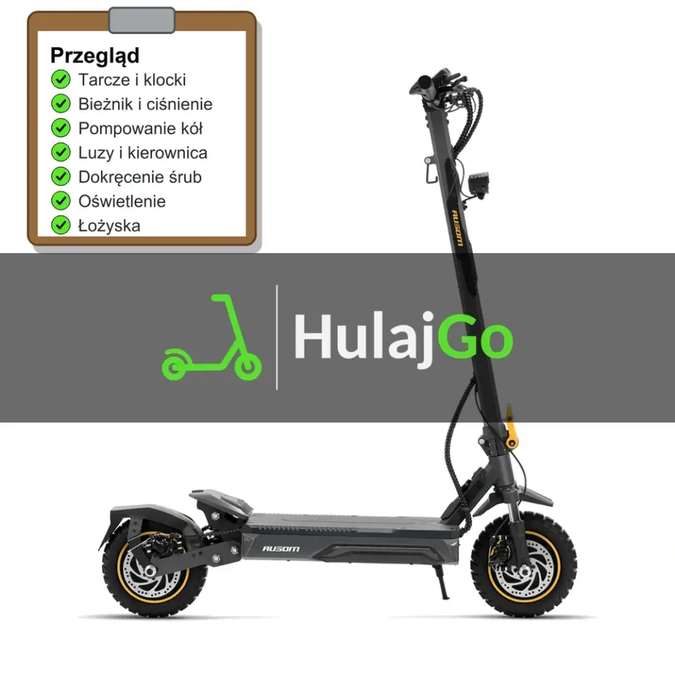 Ausom K20 Pro Dual Motor - lista kontrolna przeglądu z zaznaczonymi pozycjami (przegląd przed sezonem)