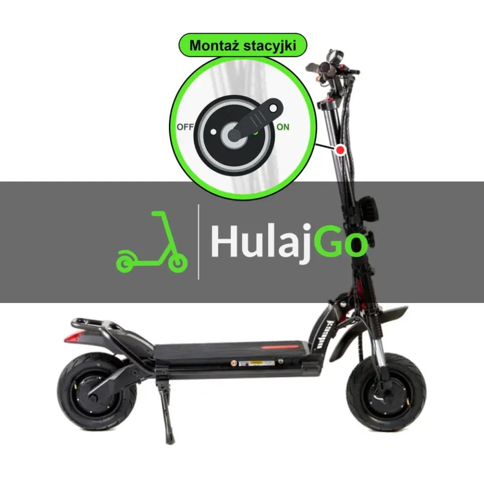 Kaabo Wolf Warrior 11 Plus - w powiększeniu stacyjka z kluczykiem na kolumnie kierownicy (montaż stacyjki)