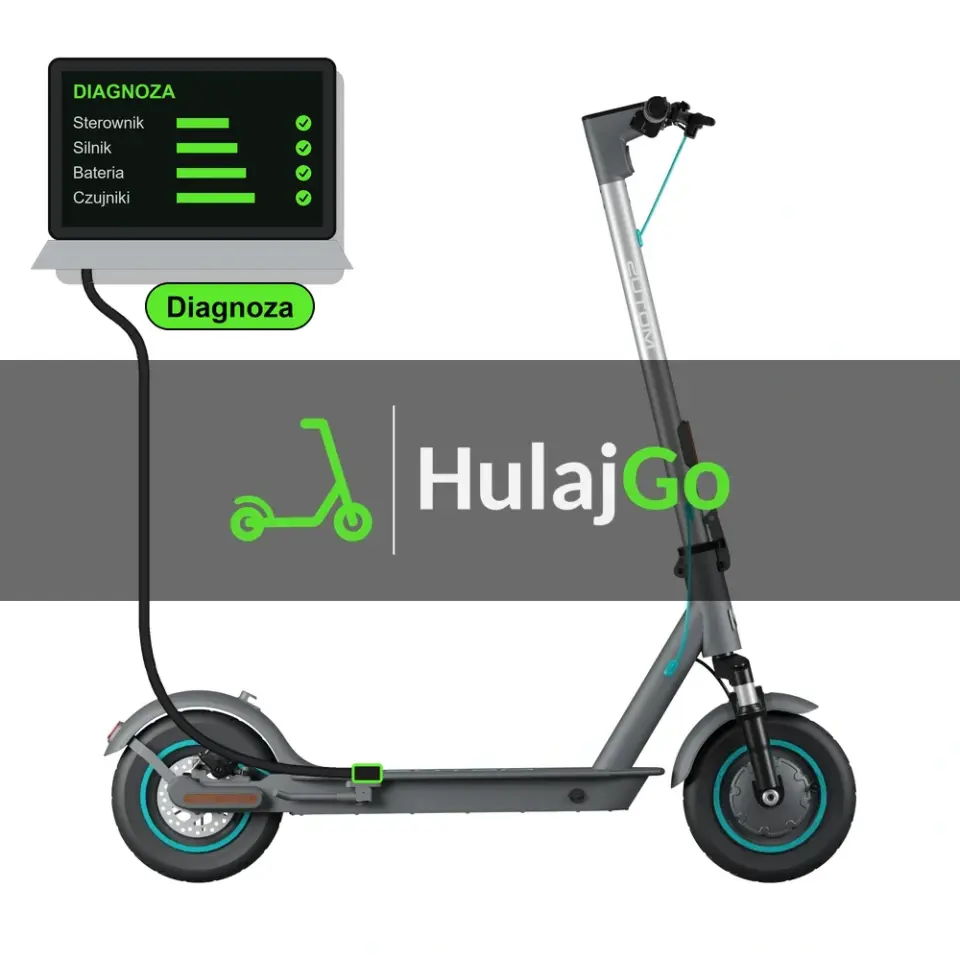 Motus Scooty 10 Lite - laptop diagnostyczny podłączony przewodem do hulajnogi (diagnoza)