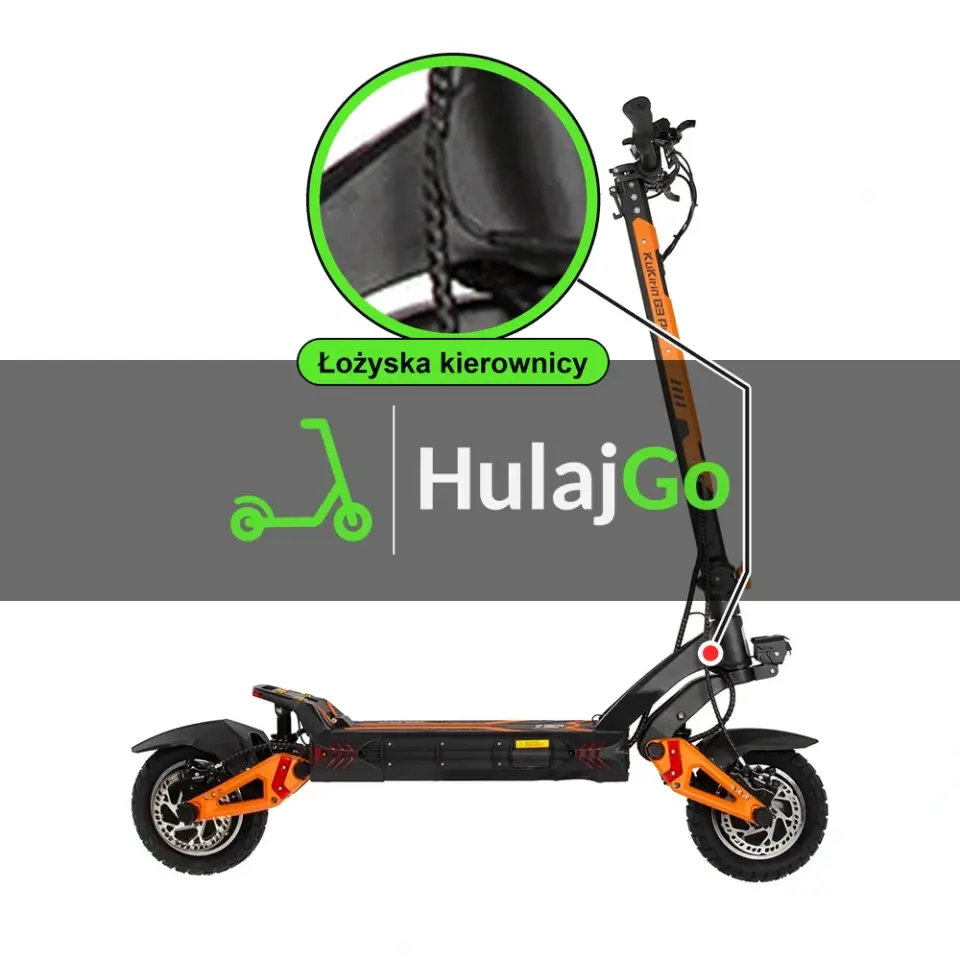 Kugoo Kirin G3 Pro - w powiększeniu główka ramy z łożyskami kierownicy (wymiana łożysk kierownicy)