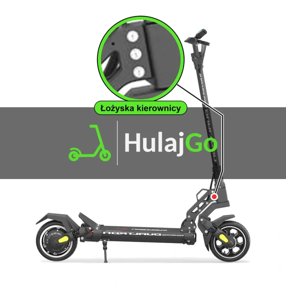 Dualtron Mini - w powiększeniu główka ramy z łożyskami kierownicy (wymiana łożysk kierownicy)