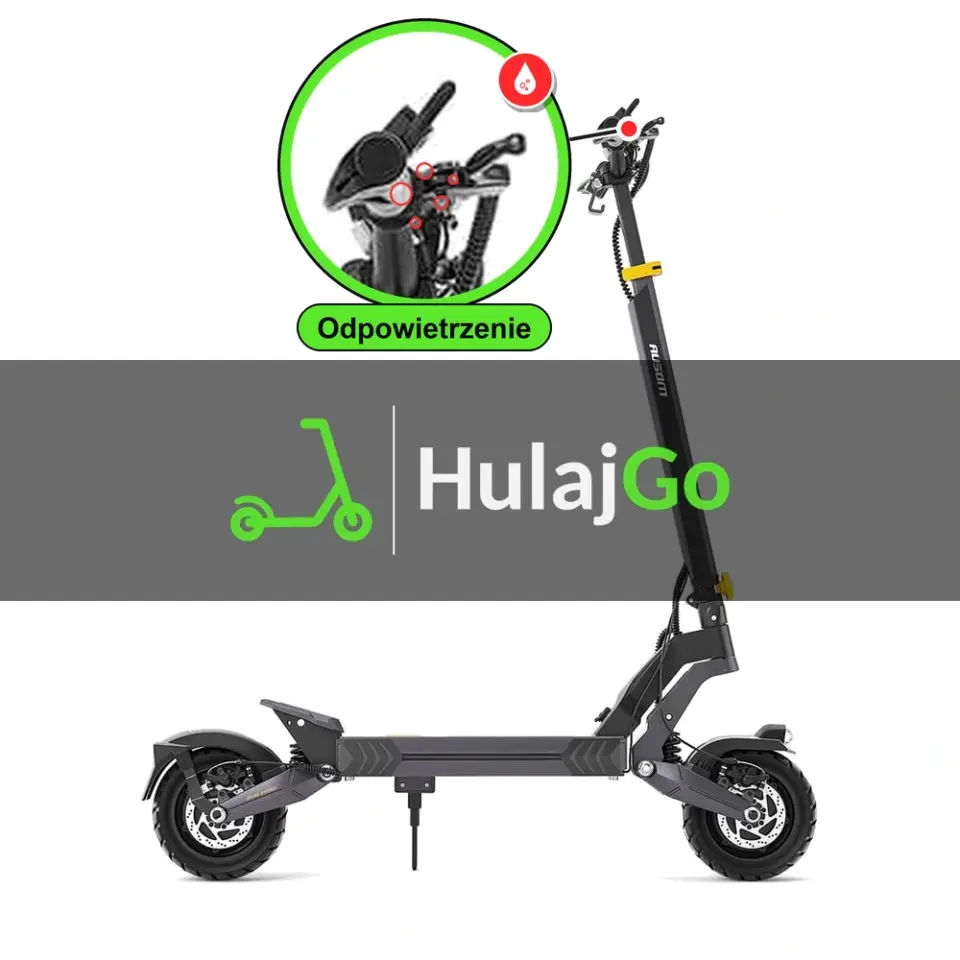 Ausom L2 Dual Motor - w powiększeniu klamka hamulca hydraulicznego (odpowietrzenie hamulców hydraulicznych)