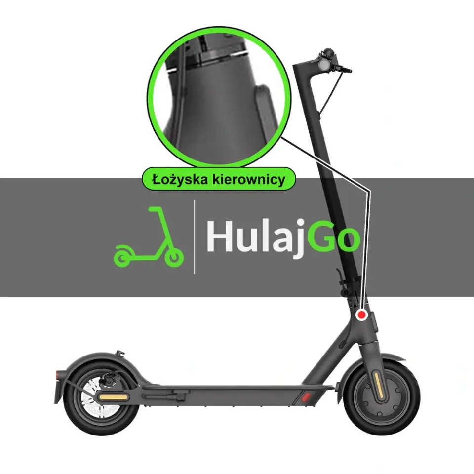 Xiaomi Mi Electric Scooter Essential - w powiększeniu główka ramy z łożyskami kierownicy (wymiana łożysk kierownicy)
