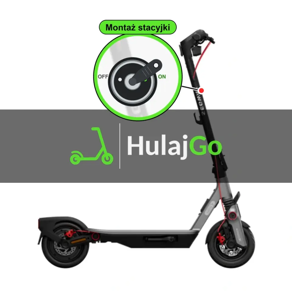 Segway F3 Pro - w powiększeniu stacyjka z kluczykiem na kolumnie kierownicy (montaż stacyjki)